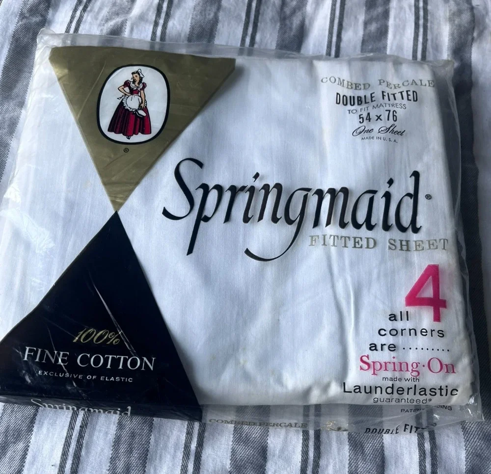 VTG 1960s Springmaid White Cotton Percale Fitted Sheet Made USA Full Double NEW